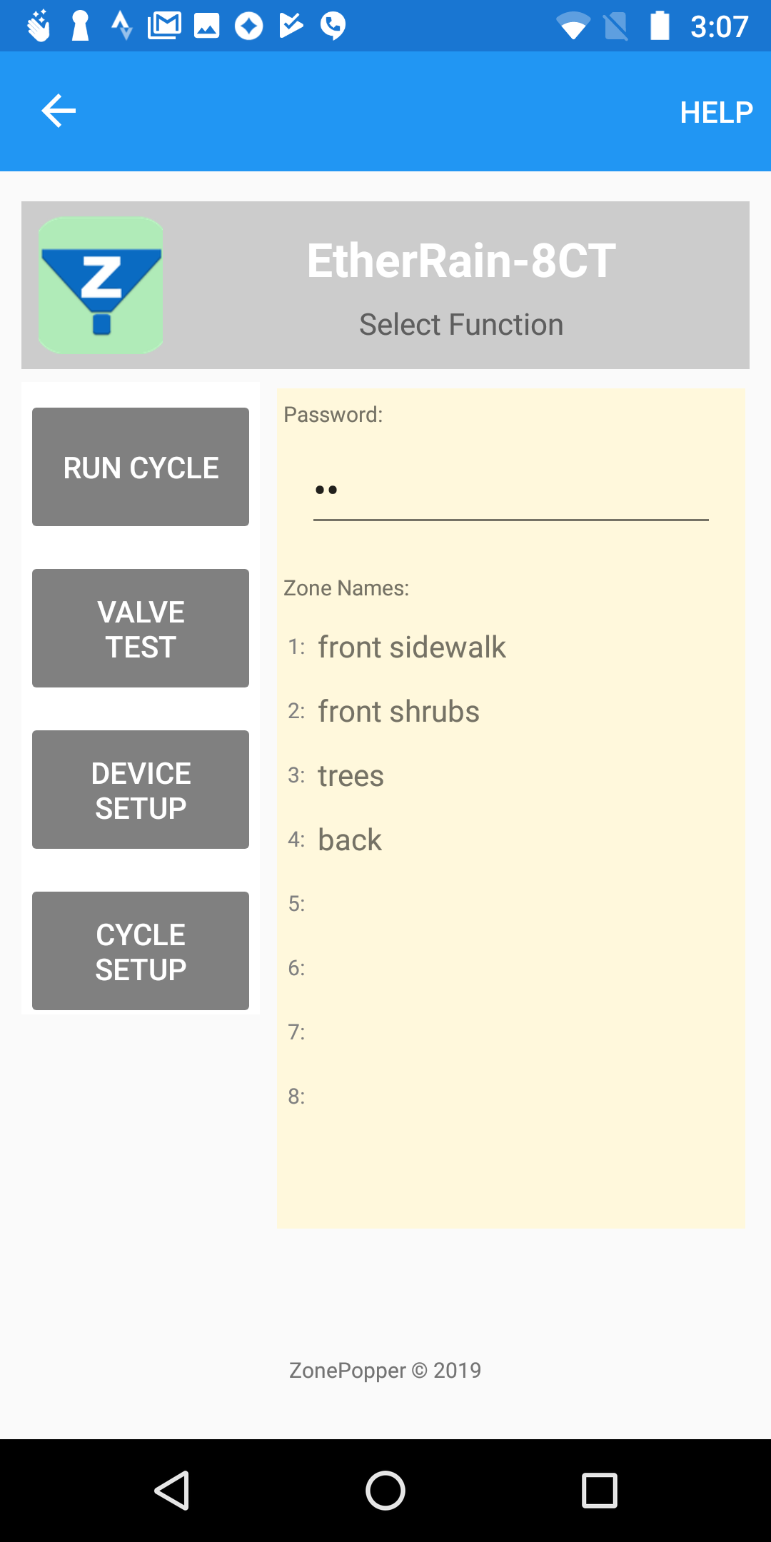 EtherRain Android Functions Ethernet Sprinkler Controller